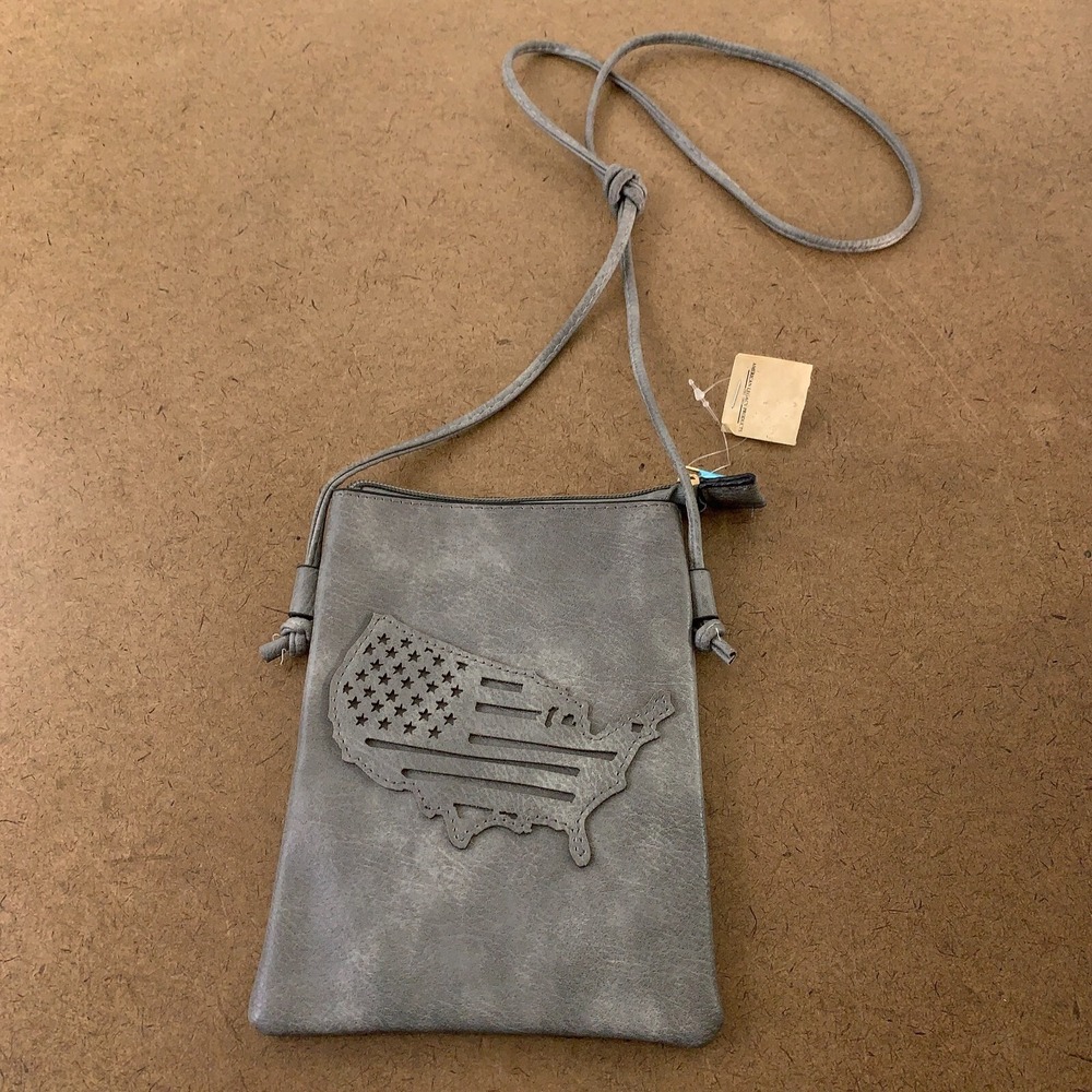 American Legacy Women's Small Gray Faux Leather USA Theme Crossbody Bag NWT